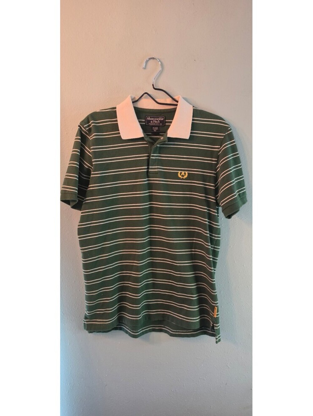 Vintage Y2K Abercrombie & Fitch Green Striped Crest Polo Shirt Men’s S